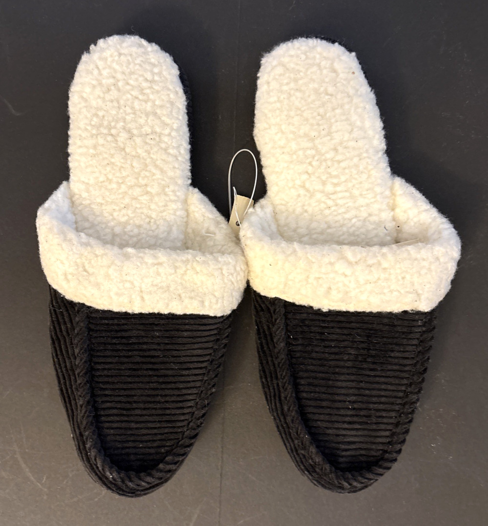 Comfy Corduroy Black Slip-On House Slippers Size 10